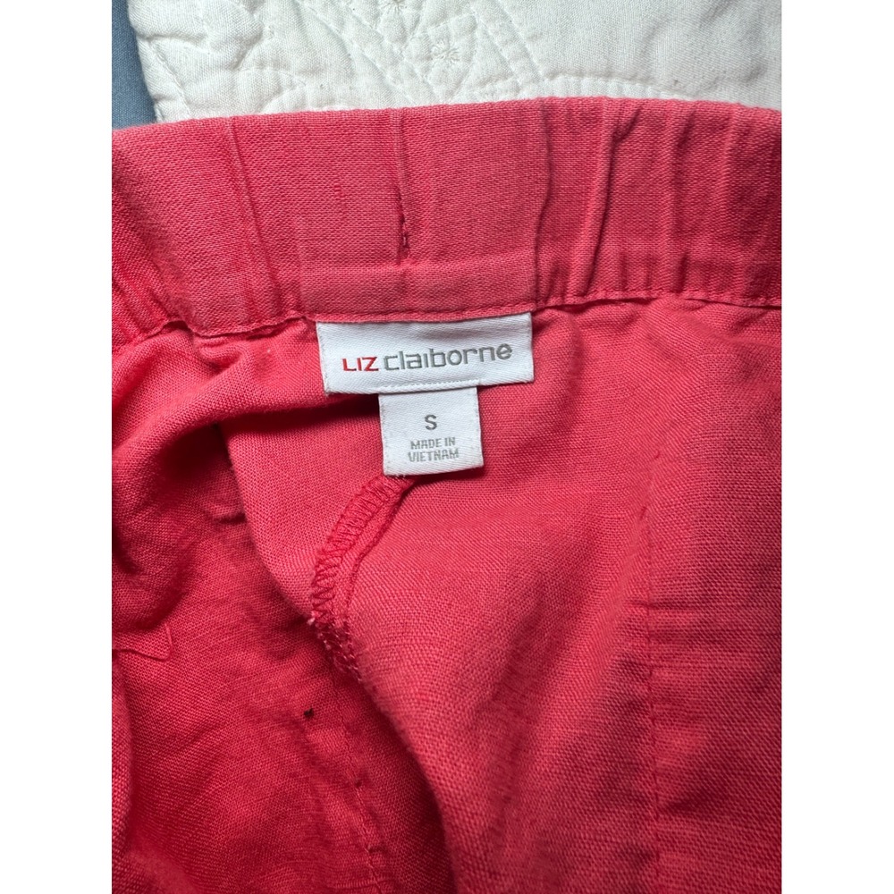 Liz Claiborne Pink Linen Blend Elastic Waist Drawstring Straight Leg Pants Small - Picture 6 of 8